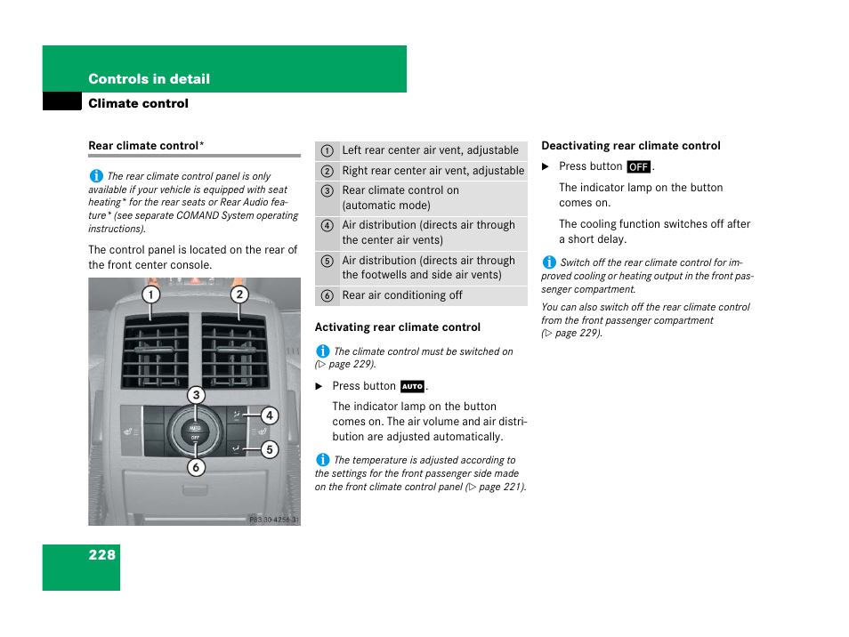 Climate control:control panel*, rear, Rear climate control | Mercedes-Benz GL-Class 2007 Owners Manual User Manual | Page 229 / 595