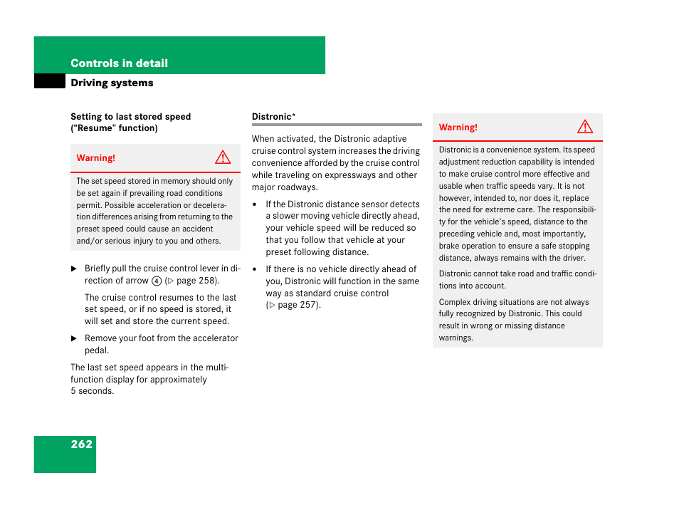 Driving systems:distronic, Distronic | Mercedes-Benz GL-Class 2007 Owners Manual User Manual | Page 263 / 595