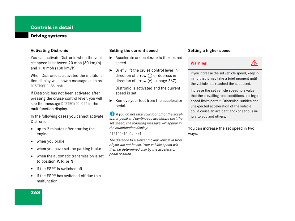 See “activating distronic, 268 controls in detail | Mercedes-Benz GL-Class 2007 Owners Manual User Manual | Page 269 / 595