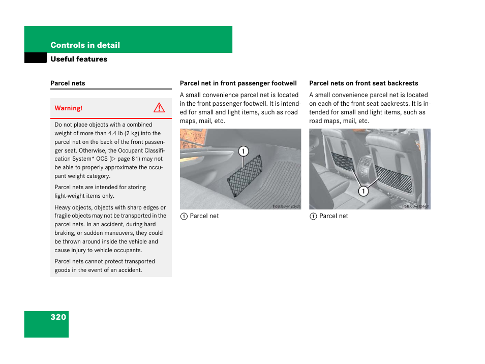 Net, parcel, Parcel nets | Mercedes-Benz GL-Class 2007 Owners Manual User Manual | Page 321 / 595