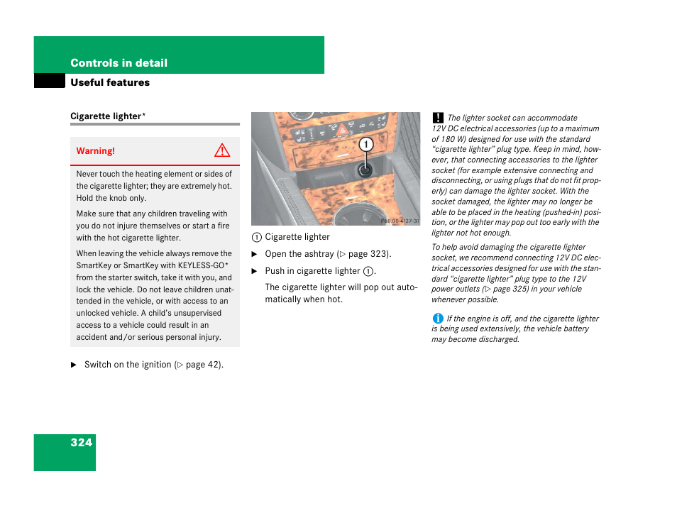 Cigarette lighter | Mercedes-Benz GL-Class 2007 Owners Manual User Manual | Page 325 / 595