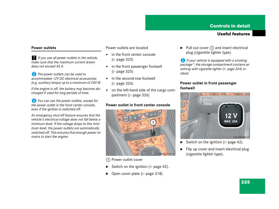 Power outlets | Mercedes-Benz GL-Class 2007 Owners Manual User Manual | Page 326 / 595