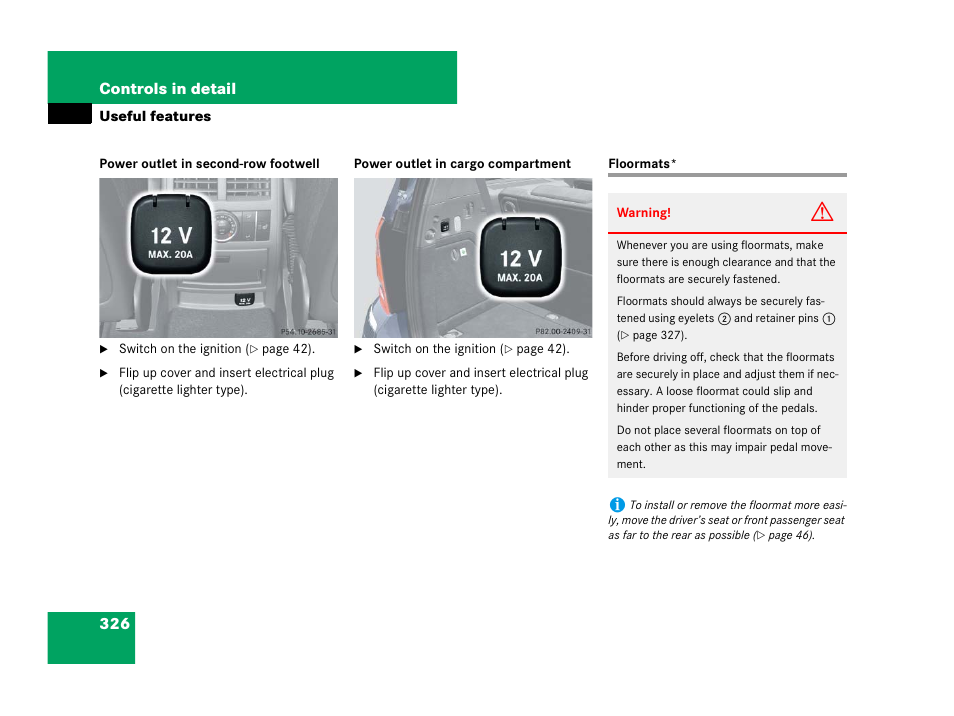 Floormats | Mercedes-Benz GL-Class 2007 Owners Manual User Manual | Page 327 / 595