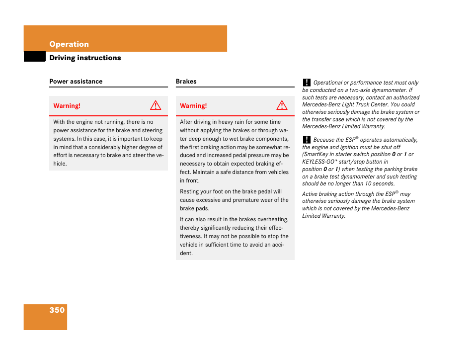 Power assistance, Brakes, Power assistance brakes | Mercedes-Benz GL-Class 2007 Owners Manual User Manual | Page 351 / 595