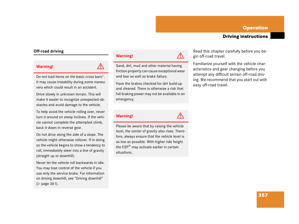 Off-road driving, G, see “off-road driving, See “off-road driving | On, see “off-road driv- ing | Mercedes-Benz GL-Class 2007 Owners Manual User Manual | Page 358 / 595