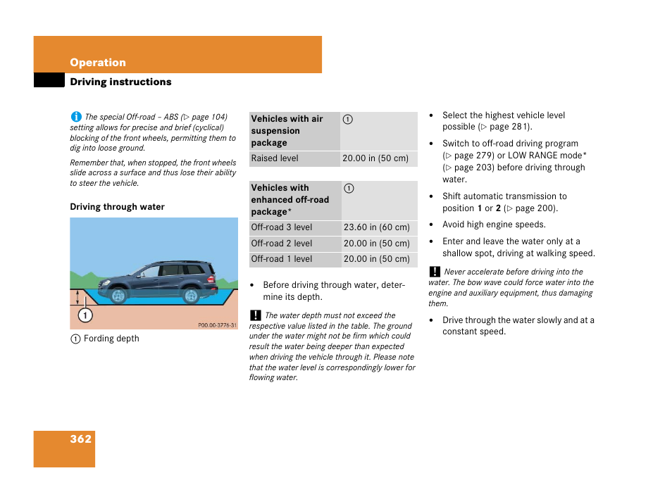 On, see “driving through water | Mercedes-Benz GL-Class 2007 Owners Manual User Manual | Page 363 / 595
