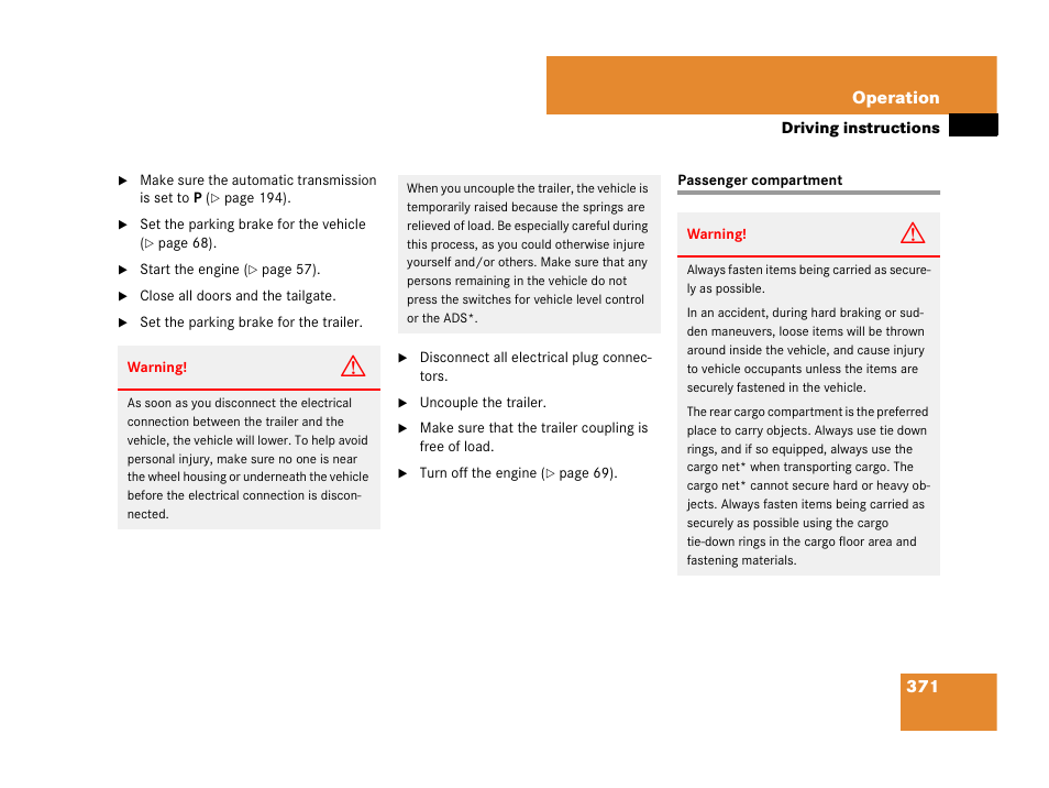 Passenger compartment, 371 operation | Mercedes-Benz GL-Class 2007 Owners Manual User Manual | Page 372 / 595