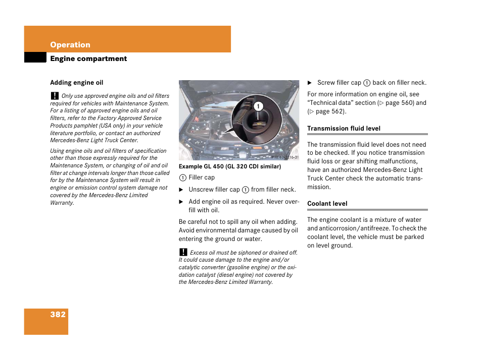 Fluids:automatic transmission fluid, Coolant, Transmission fluid level coolant level | On, see “coolant level | Mercedes-Benz GL-Class 2007 Owners Manual User Manual | Page 383 / 595