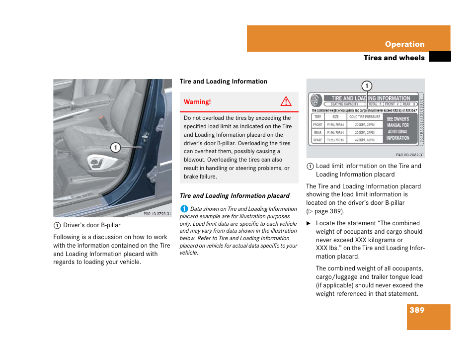 On, see “tire and load- ing information | Mercedes-Benz GL-Class 2007 Owners Manual User Manual | Page 390 / 595