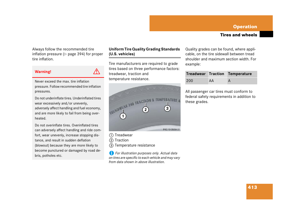 Uniform tire quality grading standards | Mercedes-Benz GL-Class 2007 Owners Manual User Manual | Page 414 / 595