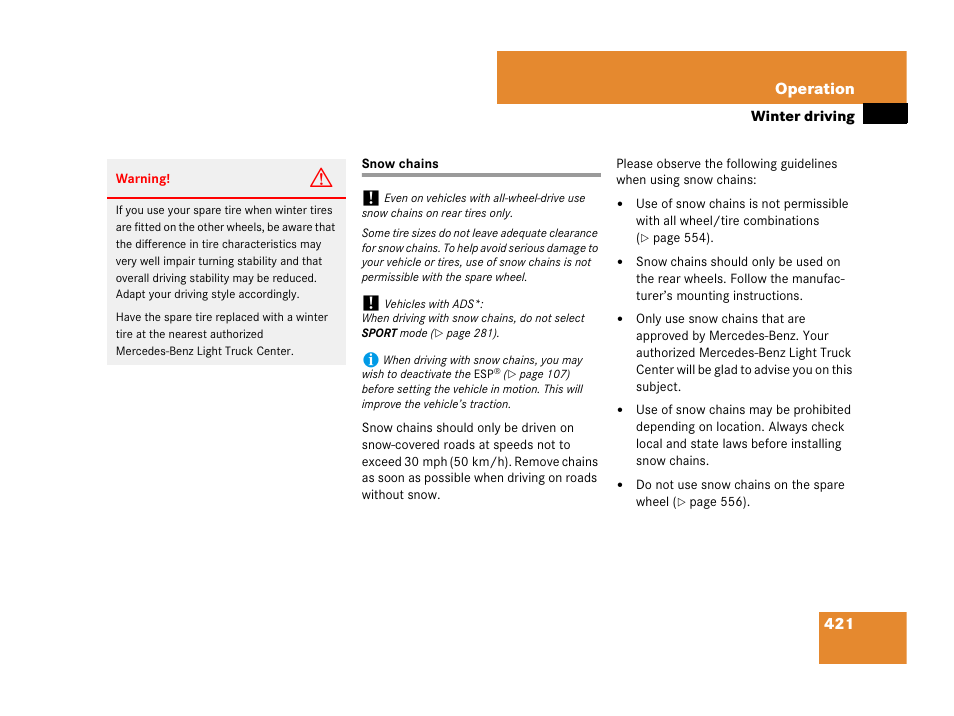 Snow chains, See “snow chains | Mercedes-Benz GL-Class 2007 Owners Manual User Manual | Page 422 / 595