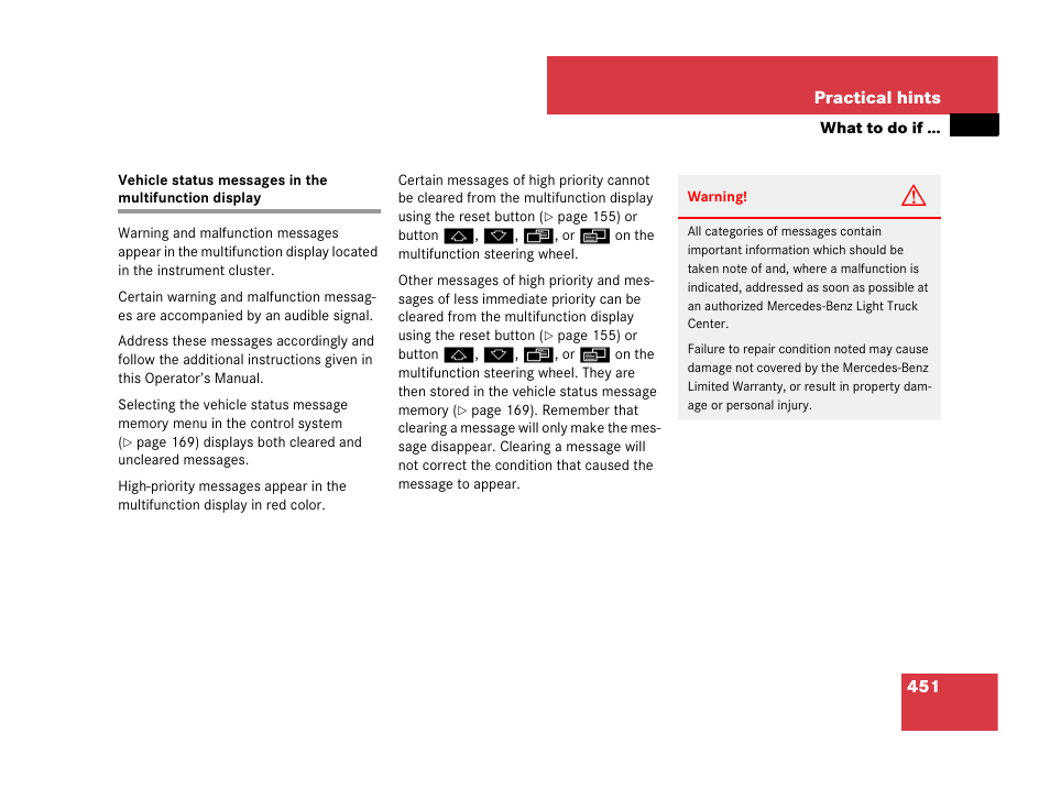 Multifunction display messages | Mercedes-Benz GL-Class 2007 Owners Manual User Manual | Page 452 / 595