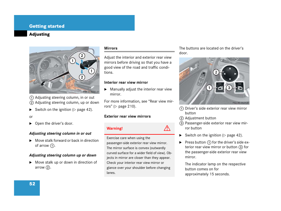 Mirrors:adjusting, Mirrors | Mercedes-Benz GL-Class 2007 Owners Manual User Manual | Page 53 / 595
