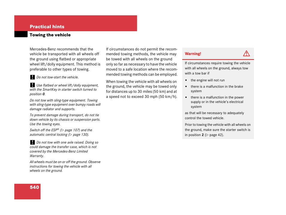 Emergency, in case of:towing the vehicle, Towing the vehicle, See “towing the vehicle | Mercedes-Benz GL-Class 2007 Owners Manual User Manual | Page 541 / 595