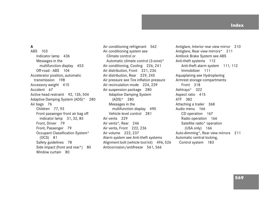 Index | Mercedes-Benz GL-Class 2007 Owners Manual User Manual | Page 570 / 595