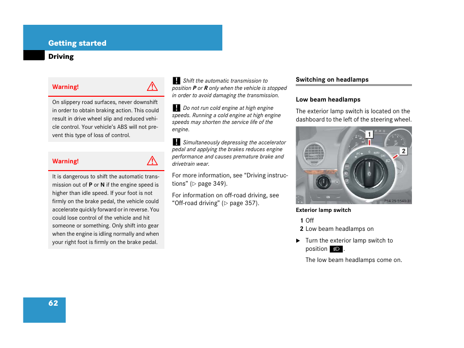 Switching on headlamps | Mercedes-Benz GL-Class 2007 Owners Manual User Manual | Page 63 / 595