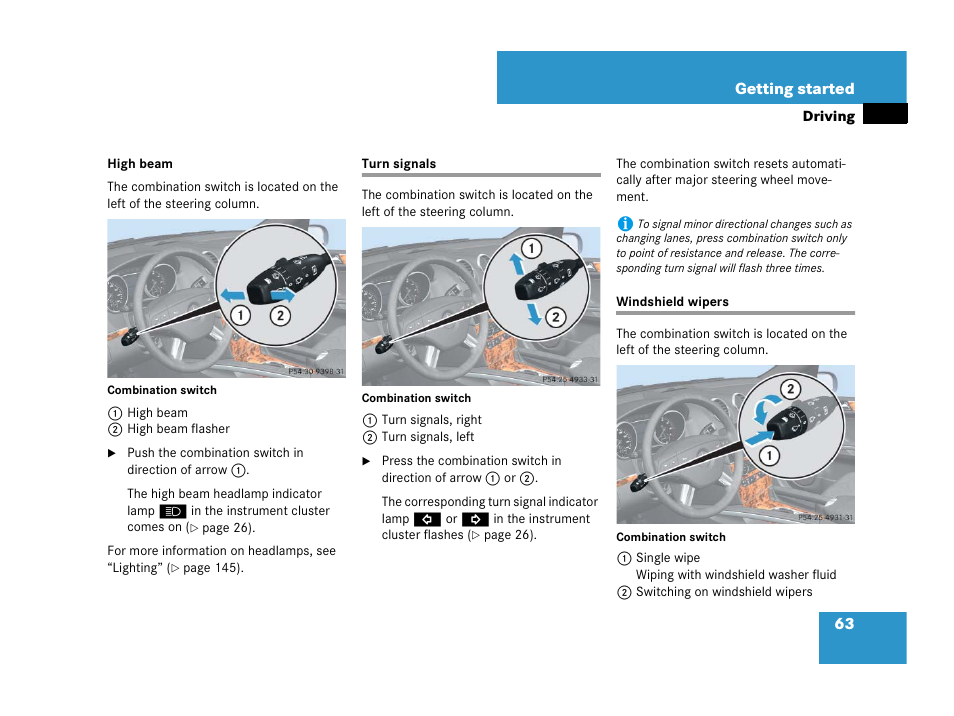 Turn signals, Windshield wipers, Turn signals windshield wipers | Mercedes-Benz GL-Class 2007 Owners Manual User Manual | Page 64 / 595