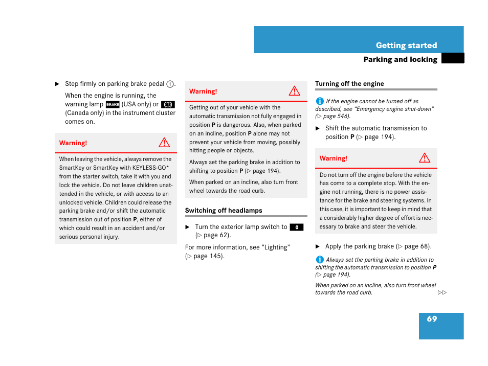 Turning off the engine, Switching off headlamps turning off the engine, See “turning off the en- gine | Mercedes-Benz GL-Class 2007 Owners Manual User Manual | Page 70 / 595