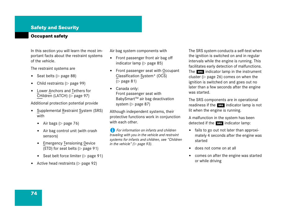 Occupant safety, 74 safety and security | Mercedes-Benz GL-Class 2007 Owners Manual User Manual | Page 75 / 595