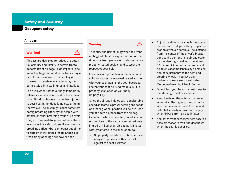 Air bags, 76 safety and security | Mercedes-Benz GL-Class 2007 Owners Manual User Manual | Page 77 / 595