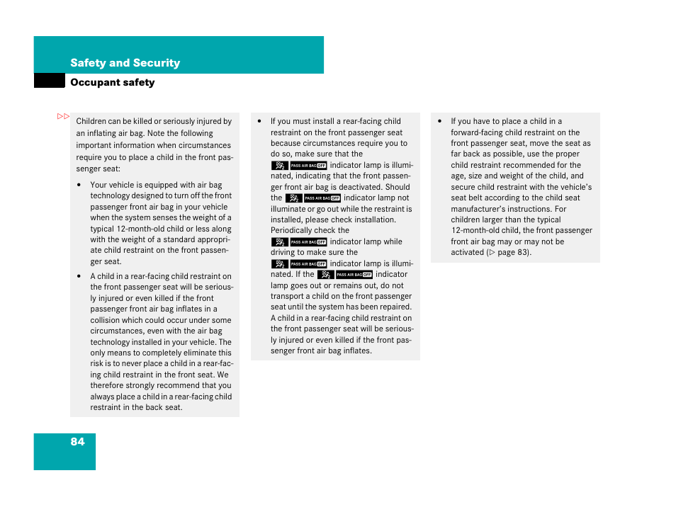 84 safety and security | Mercedes-Benz GL-Class 2007 Owners Manual User Manual | Page 85 / 595