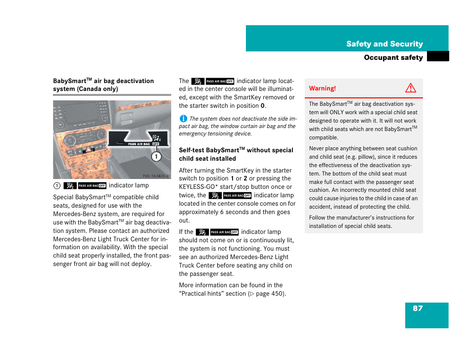 Babysmart, 87 safety and security | Mercedes-Benz GL-Class 2007 Owners Manual User Manual | Page 88 / 595
