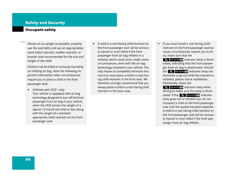 96 safety and security | Mercedes-Benz GL-Class 2007 Owners Manual User Manual | Page 97 / 595