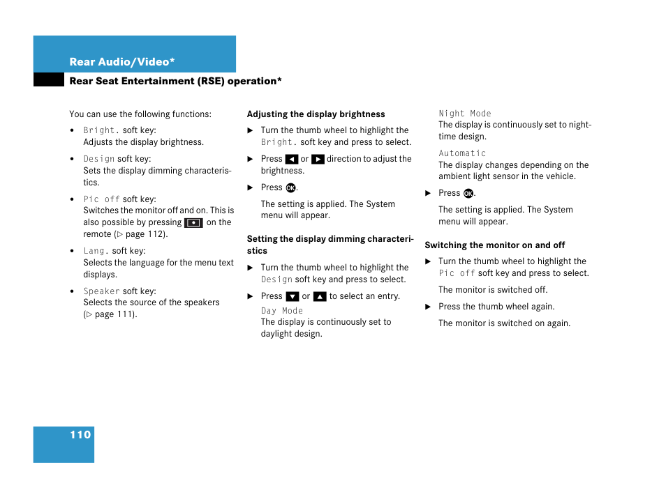 110 rear audio/video | Mercedes-Benz R-Class 2007 COMAND Manual User Manual | Page 112 / 242