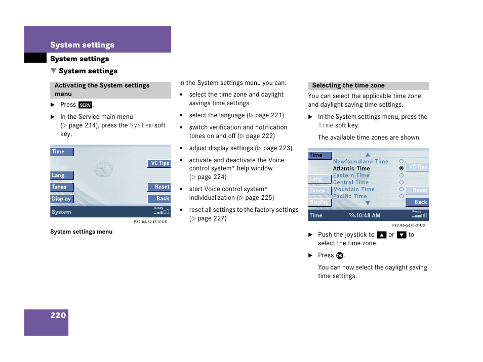 220 system settings | Mercedes-Benz R-Class 2007 COMAND Manual User Manual | Page 222 / 242