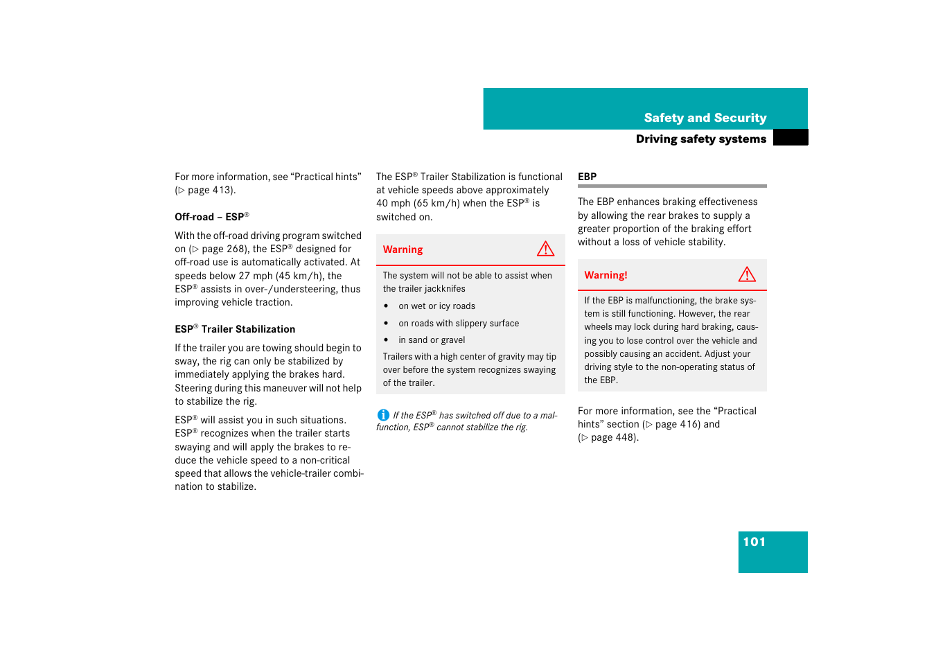 Driving safety systems:ebp | Mercedes-Benz M-Class 2007 Owners Manual User Manual | Page 102 / 585