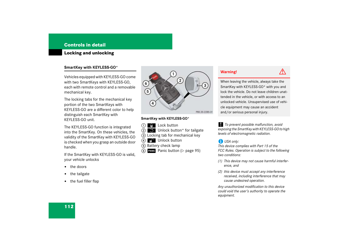 Smartkey with keyless-go, On, see “smartkey with keyless-go, On on keyless-go, see “smartkey with keyless-go | Mercedes-Benz M-Class 2007 Owners Manual User Manual | Page 113 / 585