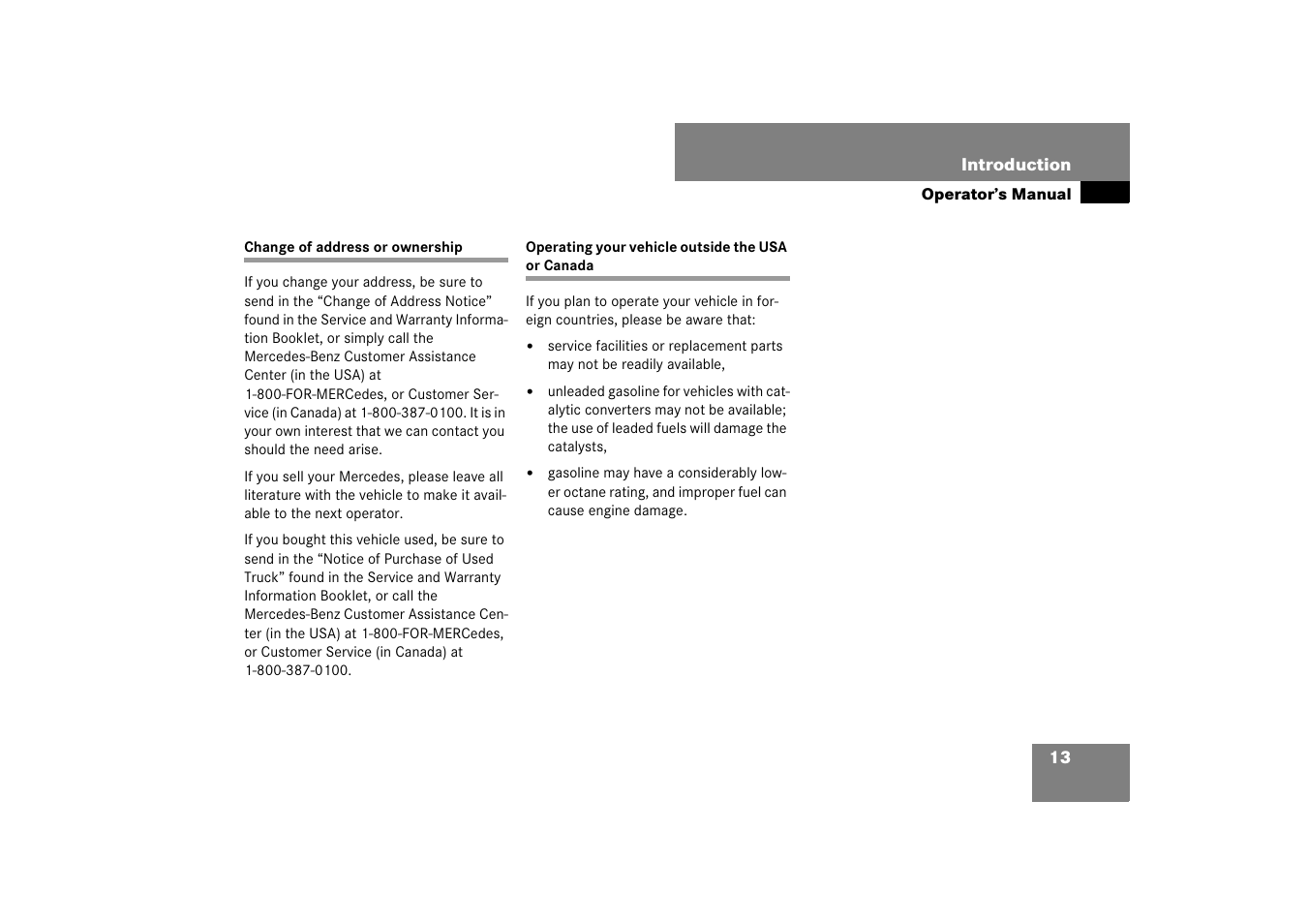 Change of address or ownership, Operating your vehicle outside the usa or canada | Mercedes-Benz M-Class 2007 Owners Manual User Manual | Page 14 / 585