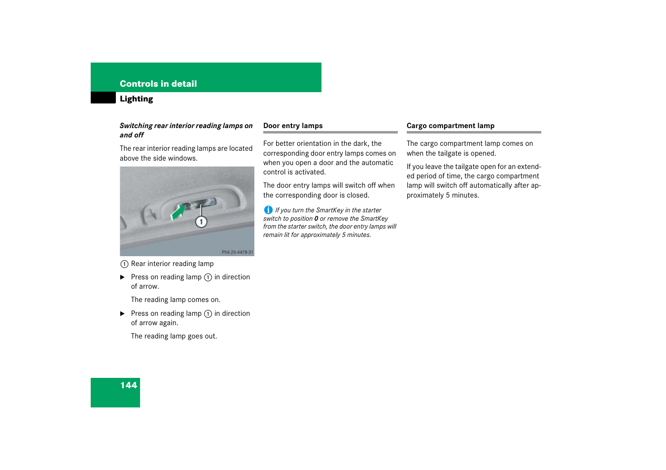 Door:entry lamps, Door entry lamps cargo compartment lamp | Mercedes-Benz M-Class 2007 Owners Manual User Manual | Page 145 / 585