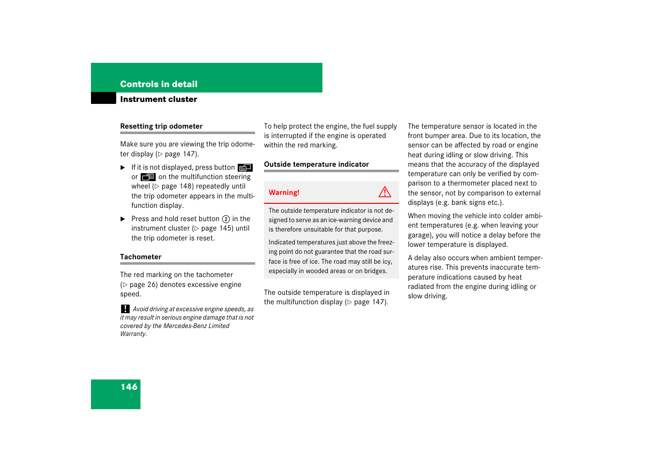 Odometer, Tachometer | Mercedes-Benz M-Class 2007 Owners Manual User Manual | Page 147 / 585