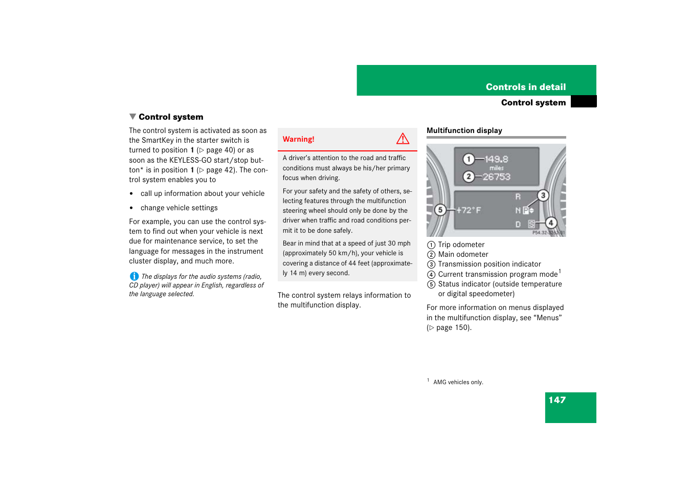 Control system, Control system:multifunction display, Multifunction display | Mercedes-Benz M-Class 2007 Owners Manual User Manual | Page 148 / 585
