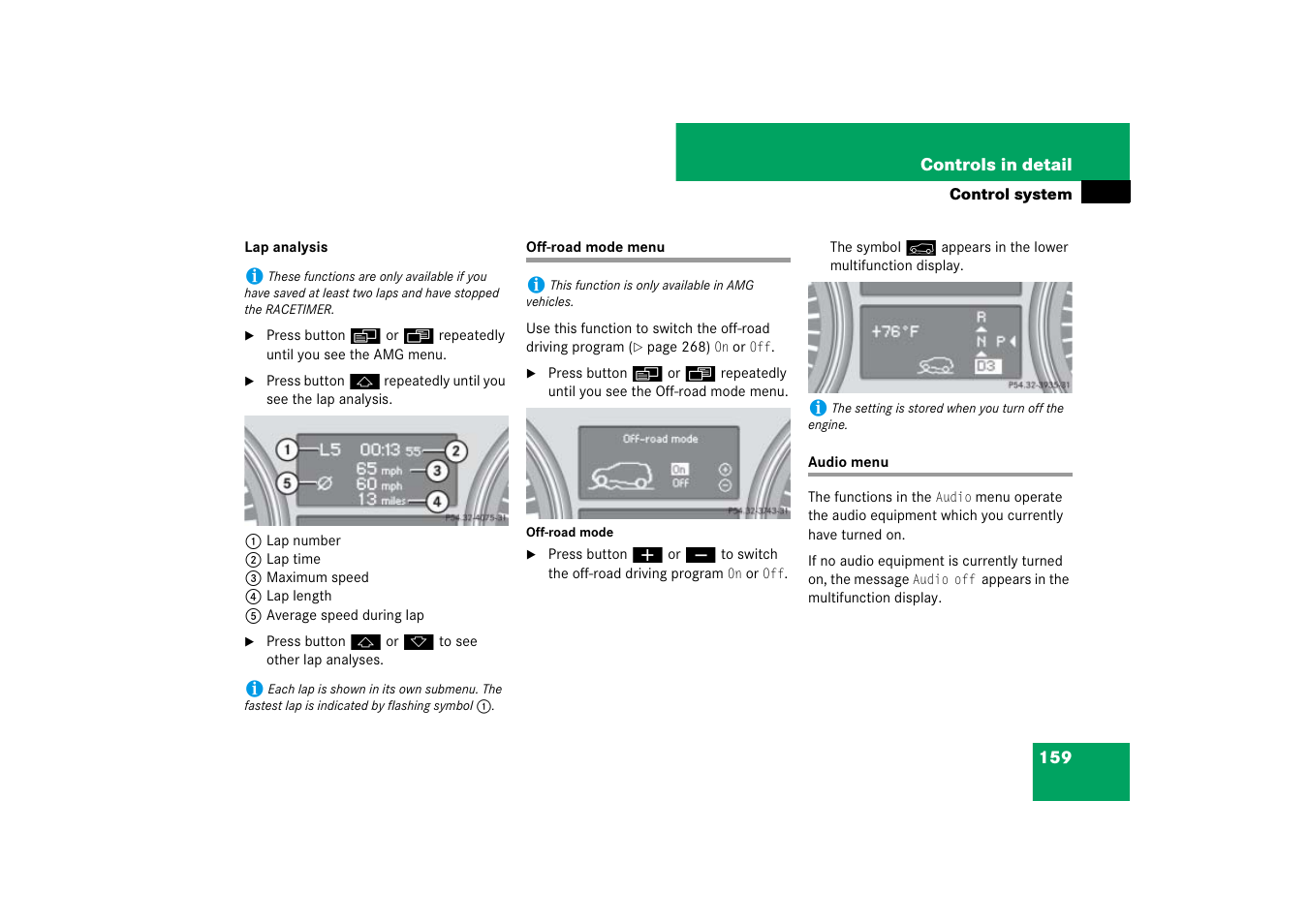 Audio menu, Off-road mode menu audio menu | Mercedes-Benz M-Class 2007 Owners Manual User Manual | Page 160 / 585