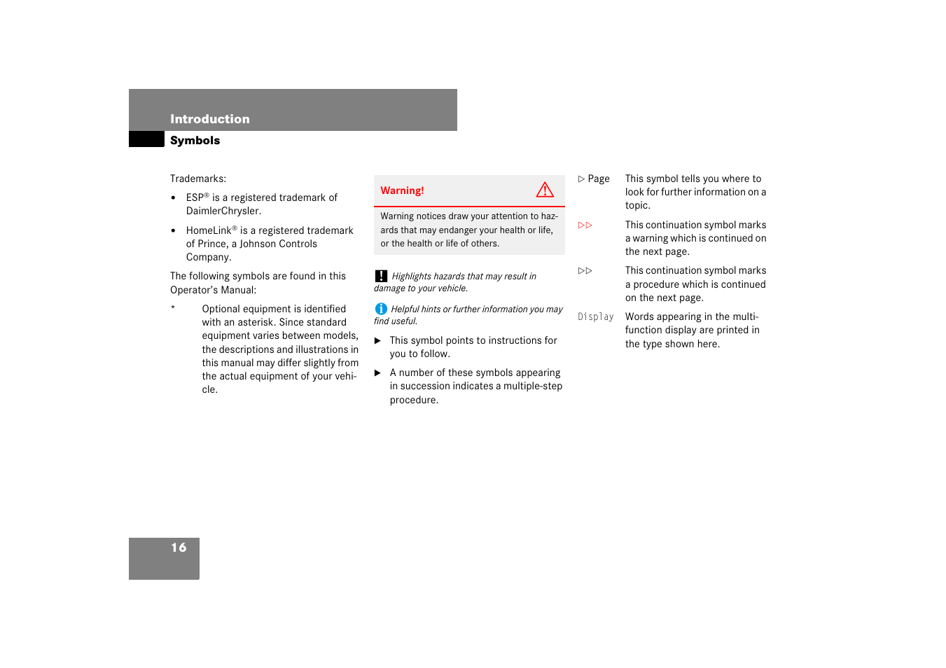 Symbols | Mercedes-Benz M-Class 2007 Owners Manual User Manual | Page 17 / 585