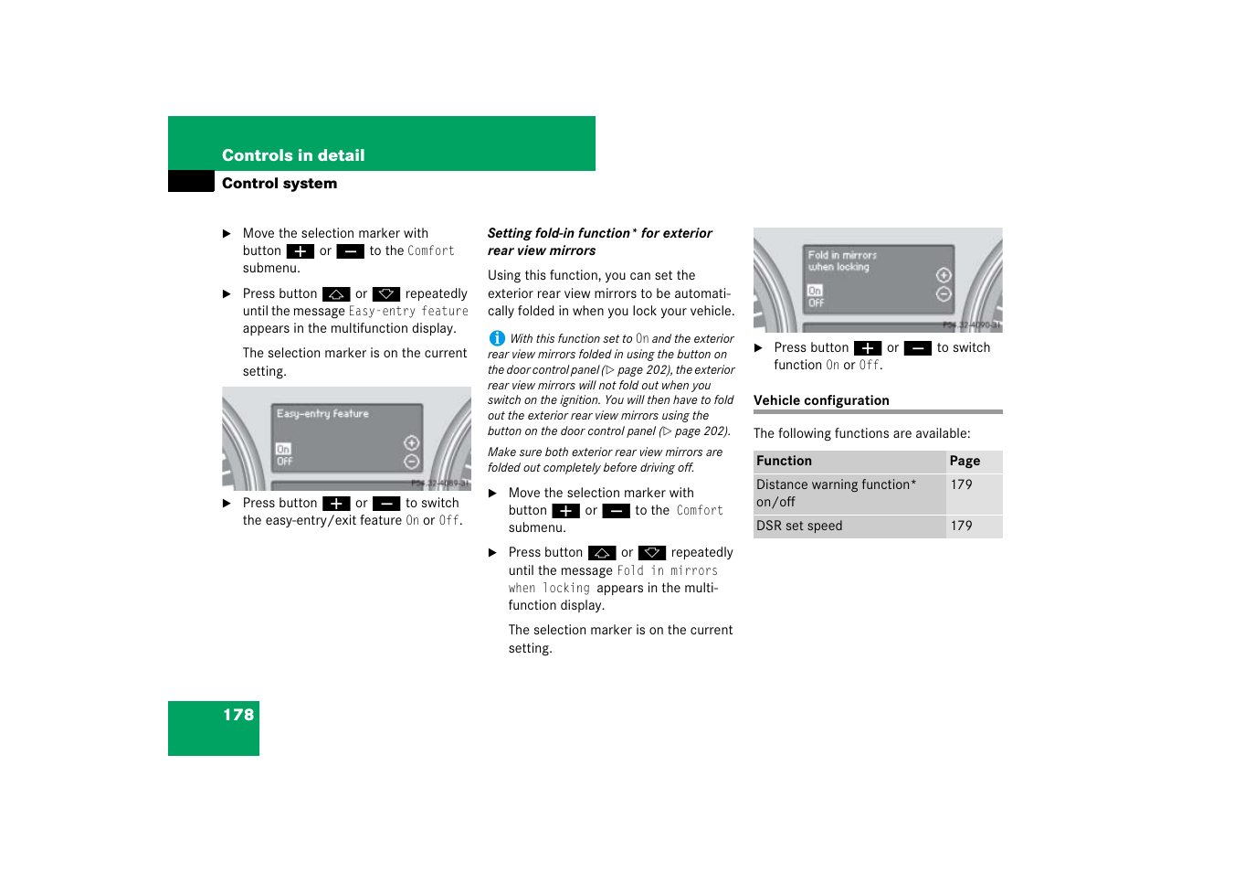 Control system menus:vehicle configuration, Vehicle configuration | Mercedes-Benz M-Class 2007 Owners Manual User Manual | Page 179 / 585