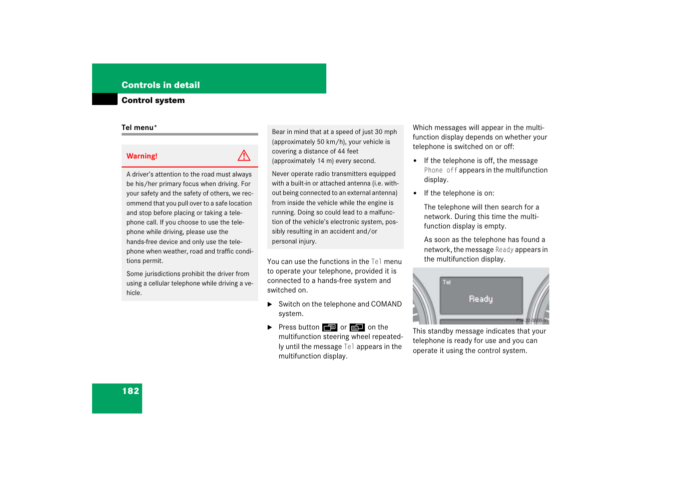 Telephone*:operation, Tel menu | Mercedes-Benz M-Class 2007 Owners Manual User Manual | Page 183 / 585