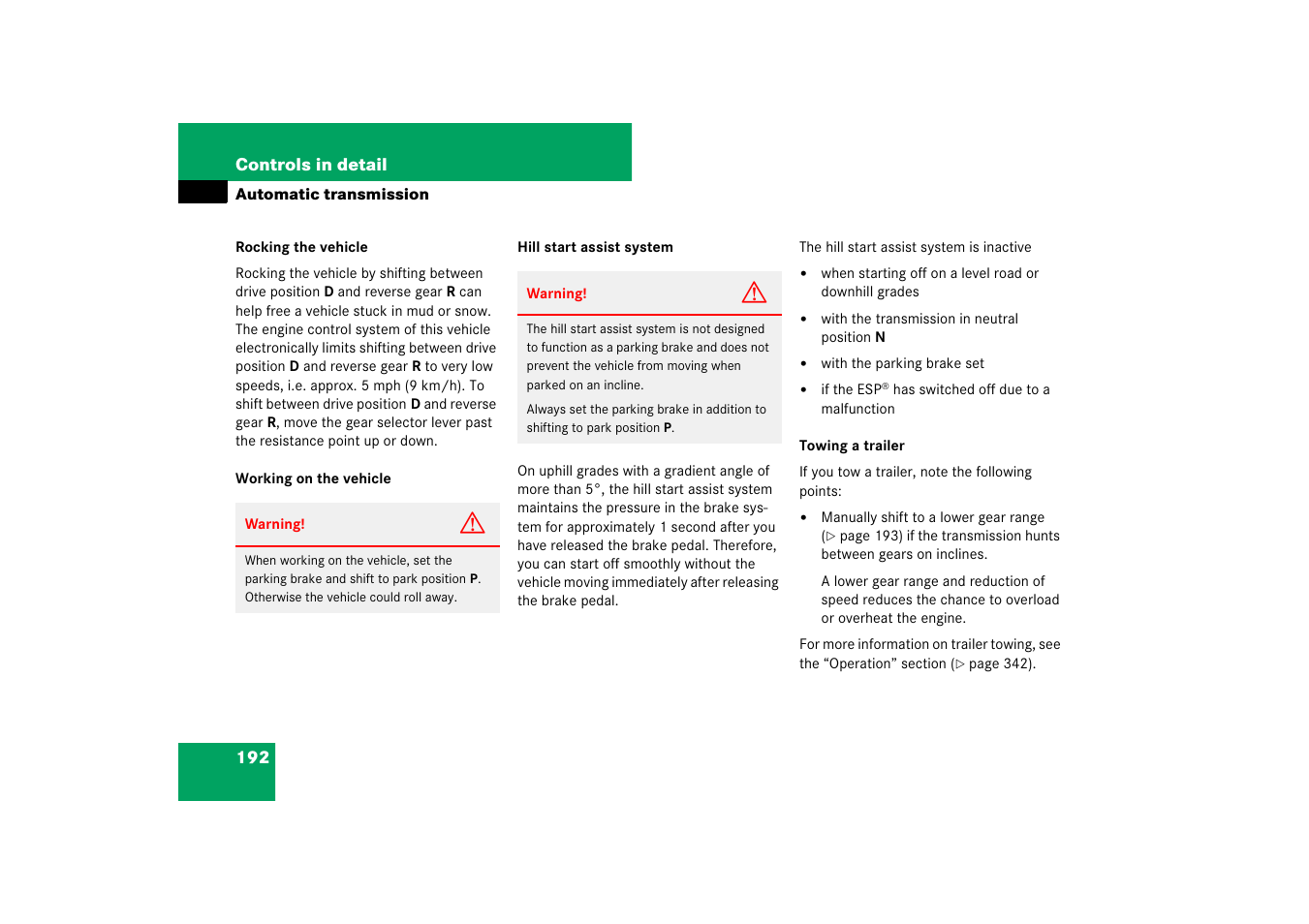 See “rocking the vehicle | Mercedes-Benz M-Class 2007 Owners Manual User Manual | Page 193 / 585