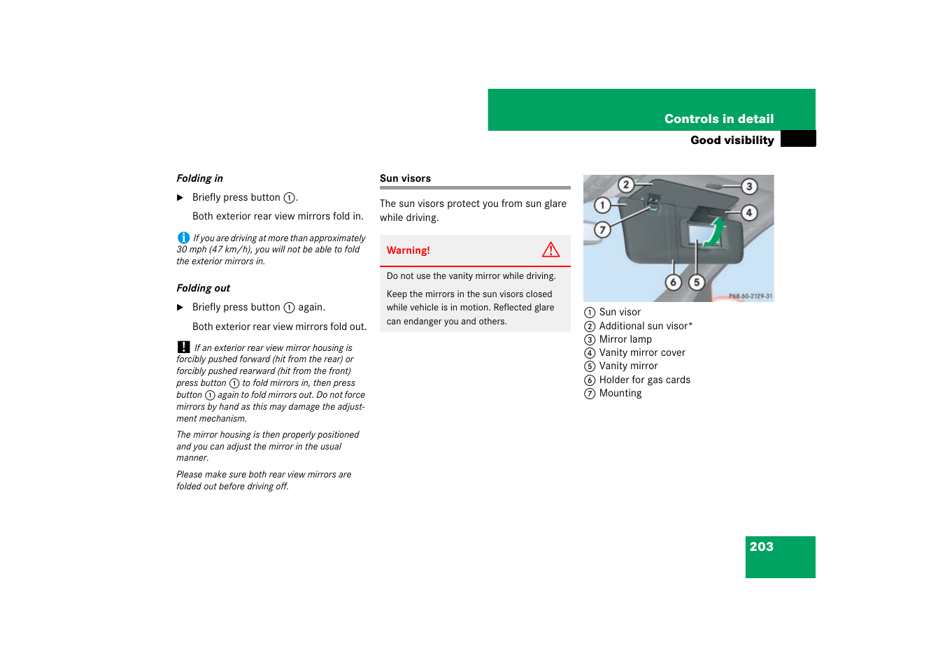 Sun visors, Folded up | Mercedes-Benz M-Class 2007 Owners Manual User Manual | Page 204 / 585