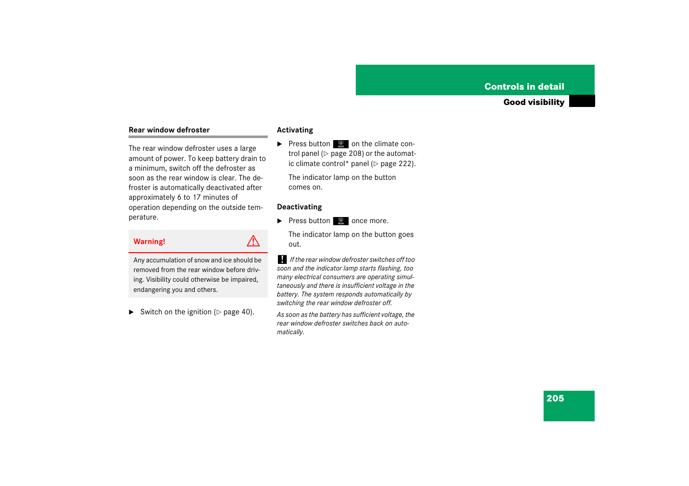 Defrosting, rear, Rear window defroster | Mercedes-Benz M-Class 2007 Owners Manual User Manual | Page 206 / 585