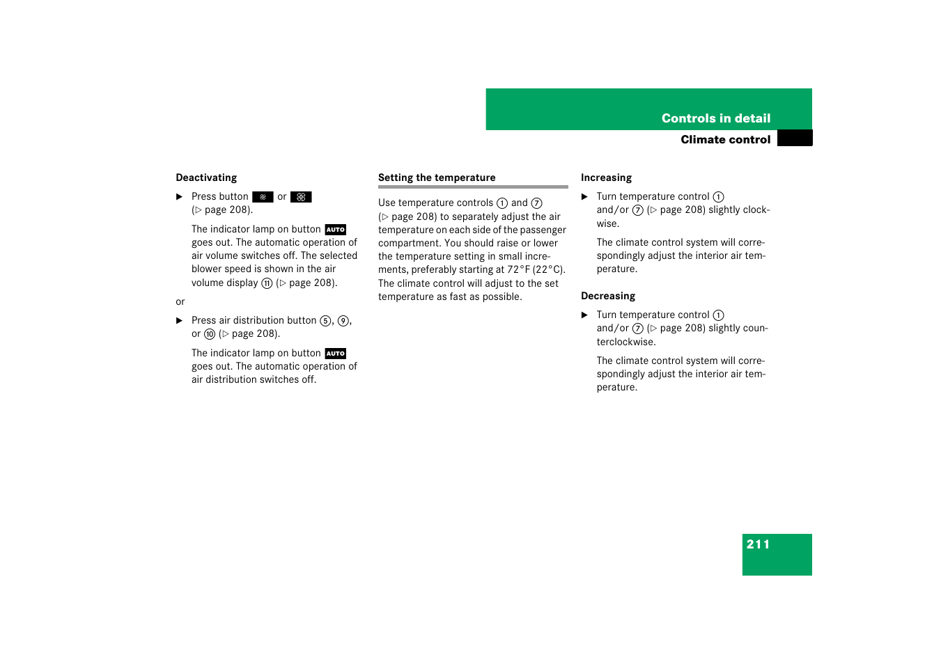 Temperature:interior temperature, Setting the temperature | Mercedes-Benz M-Class 2007 Owners Manual User Manual | Page 212 / 585