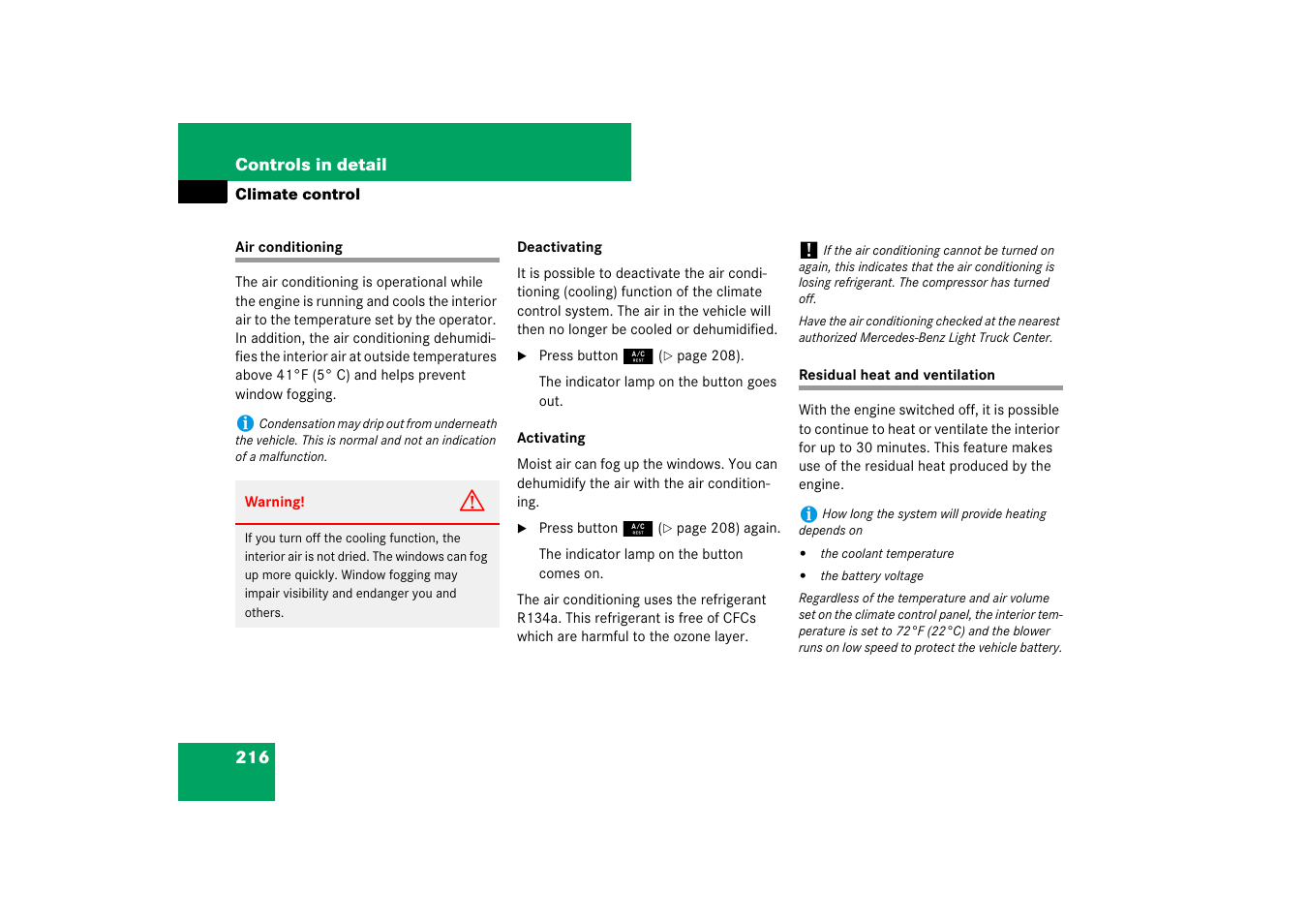 Air conditioning, cooling, Climate control: residual engine heat (rest), Air conditioning residual heat and ventilation | Mercedes-Benz M-Class 2007 Owners Manual User Manual | Page 217 / 585