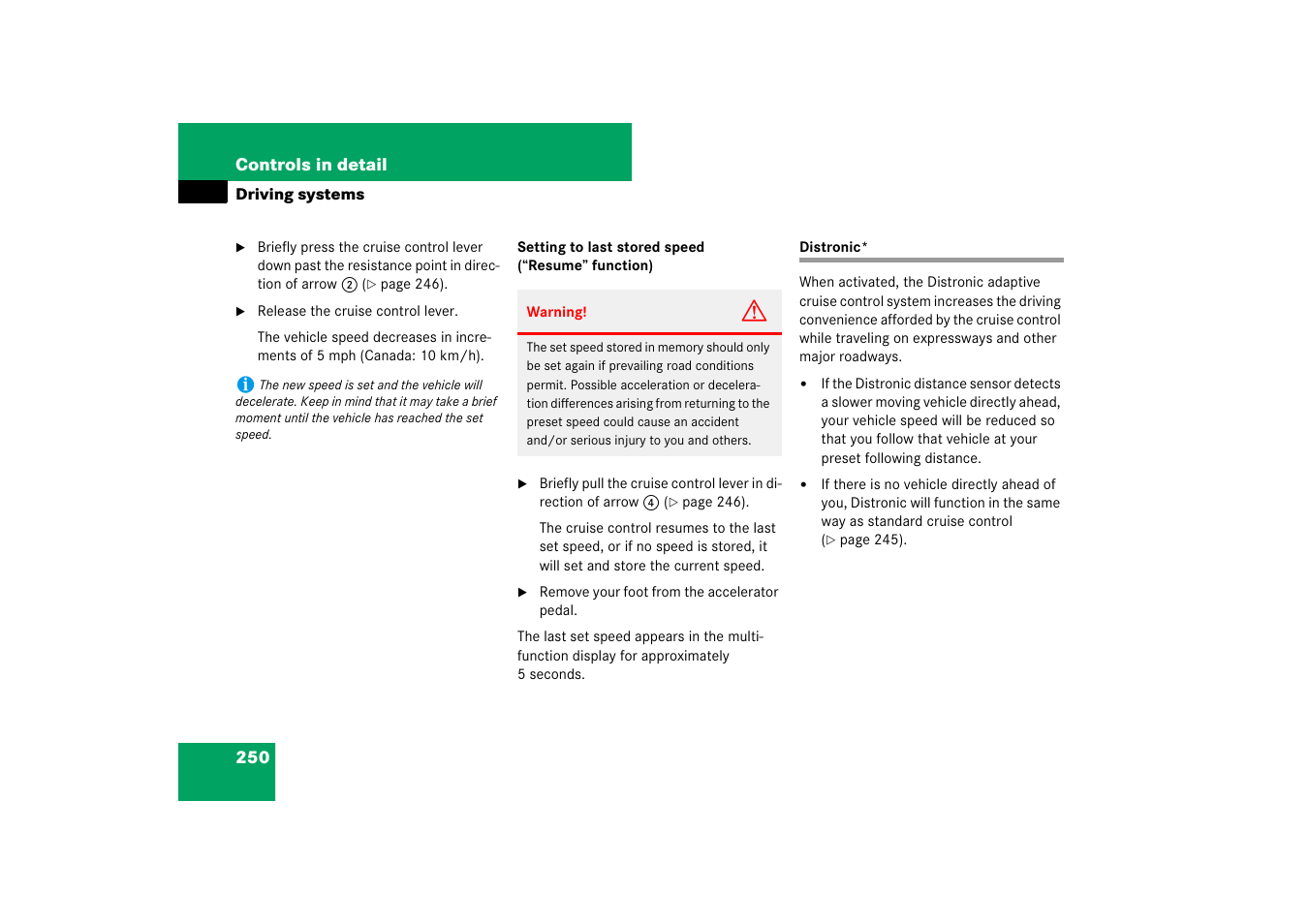 Driving systems:distronic, Distronic | Mercedes-Benz M-Class 2007 Owners Manual User Manual | Page 251 / 585