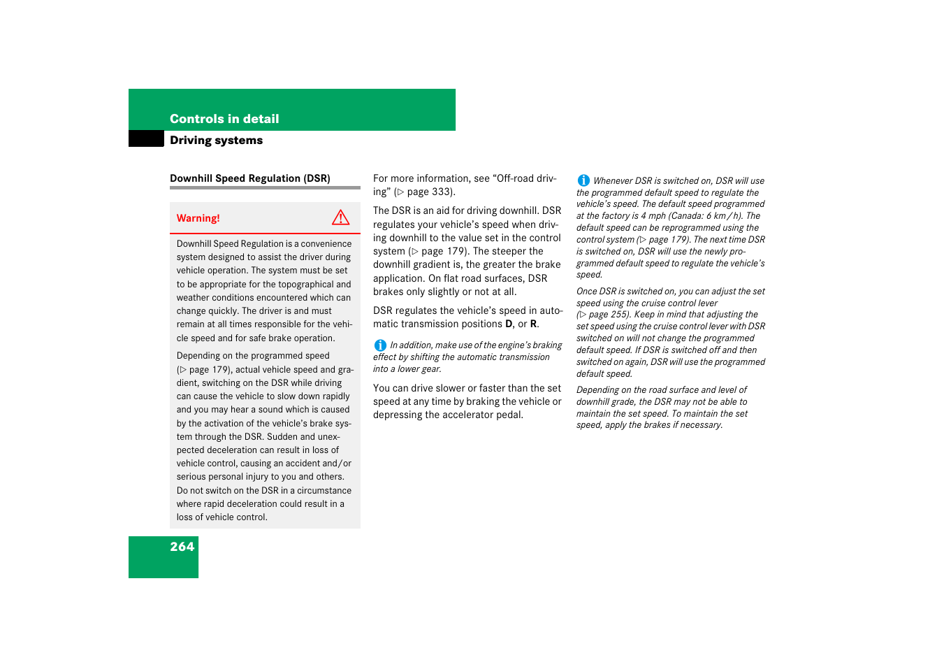 Downhill speed regulation (dsr) | Mercedes-Benz M-Class 2007 Owners Manual User Manual | Page 265 / 585
