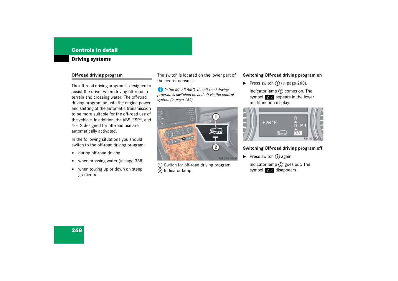 Off-road driving program | Mercedes-Benz M-Class 2007 Owners Manual User Manual | Page 269 / 585