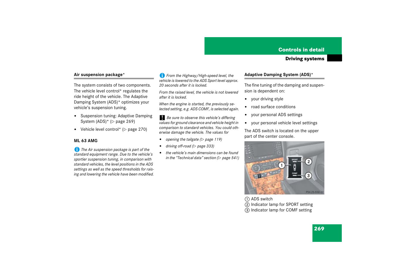 Air suspension package, See “air suspension package | Mercedes-Benz M-Class 2007 Owners Manual User Manual | Page 270 / 585