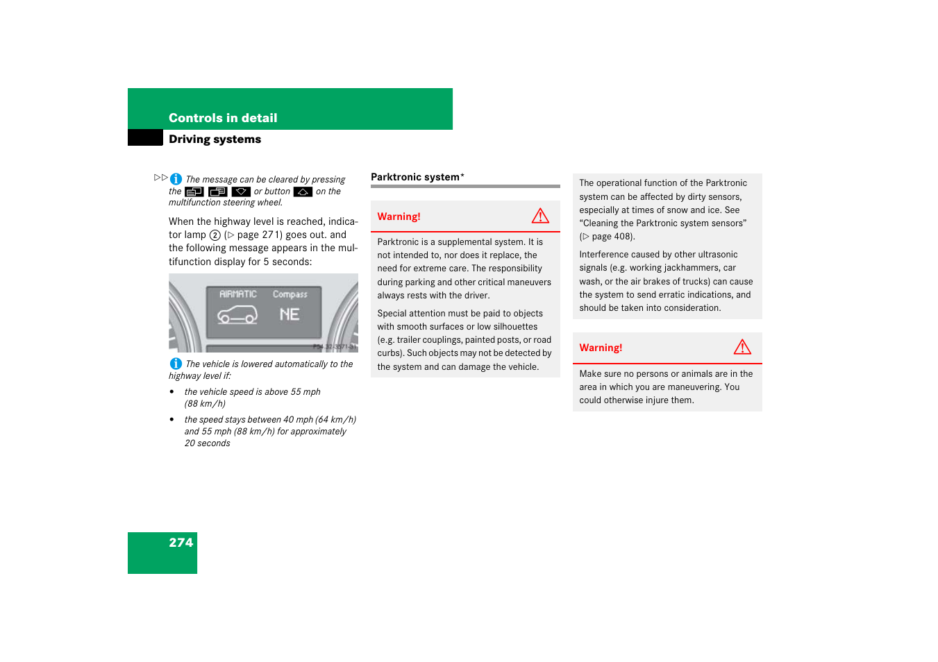 Parktronic, Parktronic system | Mercedes-Benz M-Class 2007 Owners Manual User Manual | Page 275 / 585