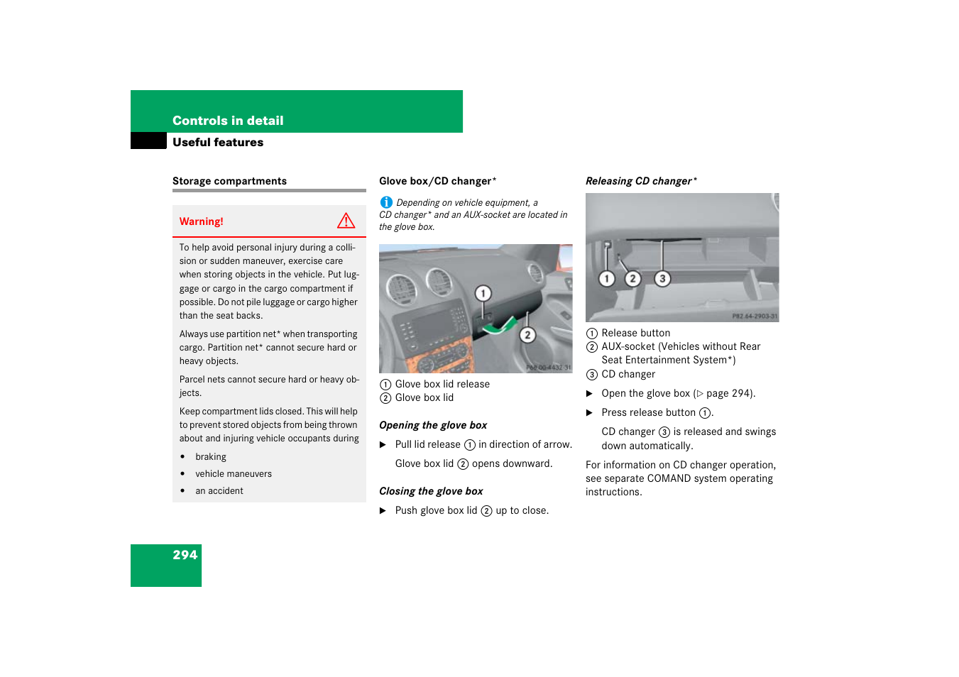 Useful features, Storage compartments | Mercedes-Benz M-Class 2007 Owners Manual User Manual | Page 295 / 585